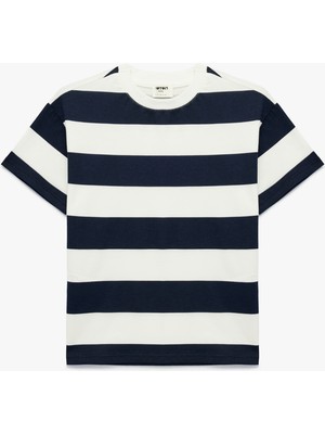 Koton Pamuklu Kısa Kollu Bisiklet Yaka Çizgili Tişört