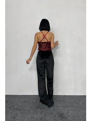 Moda Loris Bordo Askılı Degaje Bluz