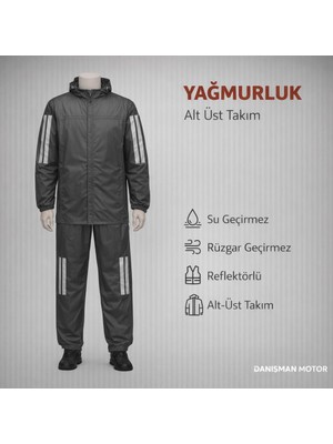 Motosiklet Yağmurluk Seti – Alt Üst Takım – Reflektörlü Su Geçirmez Siyah