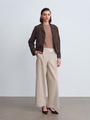 Dilvin 72244 Gold Düğmeli Geniş Paça Pantolon-Taş