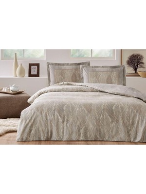 Özdilek Folha De Ouro Çift Kişilik Fitted Çarşaflı Nevresim Takımı Bej