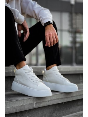 Beskar LE10 Bağcıklı Erkek Yüksek Taban Beyaz Spor Bot