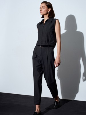 Dilvin 72241 Kemerli Yüksek Bel Pantolon-Antrasit