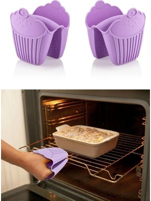 Royal Gross 2 Adet Silikon Fırın Eldiveni Isı Yalıtımlı Kaymaz Mikrodalga Tencere Tepsi Tutacağı Mor