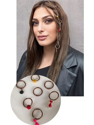 Stone Family 8'li Rose Renk Karışık Figürlü Saç Küpesi