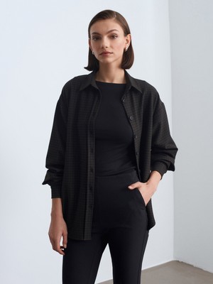 Dilvin 50525 Melanjlı Oversize Gömlek-Koyu Kahve