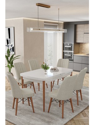 Baresmu Karba 80X132 Açılabilir Sunta Masa Yemek Odası Takımı, Mutfak Takımı 6 Adet Sandalye