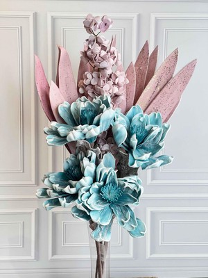 Rossev Pembe-Turkuaz 5 Dal Yapay Çiçek