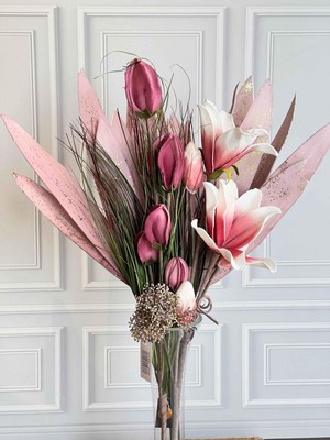 Rossev Pembe-Beyaz 6 Dal Yapay Çiçek