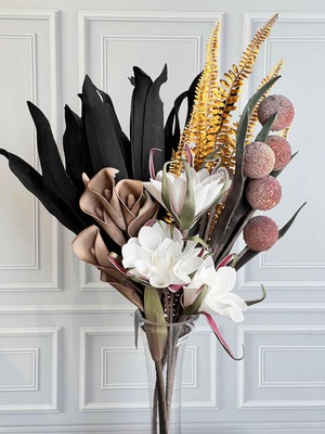 Rossev Siyah-Beyaz 5 Dal Yapay Çiçek