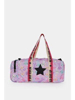 İcone Bag Kız Çocuk Yıldız Baskılı Spor Çanta, Tavşan Desenli Spor Çanta, Fermuarlı Detaylı Çocuk Spor Çanta
