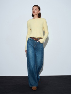 Dilvin 72118 %100 Pamuk Wide Leg Jean-Yeşil