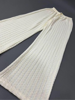 Ecenin Favorileri Iç Belli Eder - Kendinden Desenli Rahat Sarı Kadın Pantolon