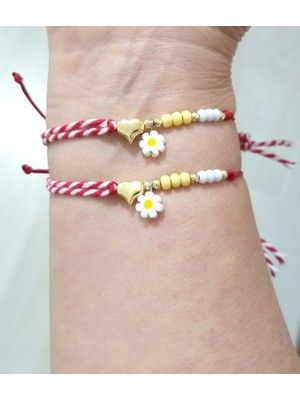 Funny Takı Iki Adet Kalp Papatya Dorika ve Çek Cam Boncuklu Marteniçka Bileklik