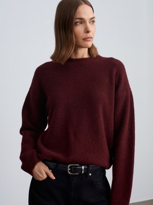 Dilvin 10640 Bisiklet Yaka Yumuşak Dokulu Kazak-Mürdüm