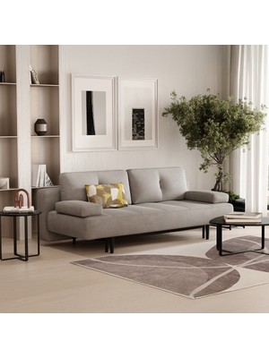 Enza Home Henna 3'lü Yataklı Koltuk, Kadife Dokulu - Açık Gri