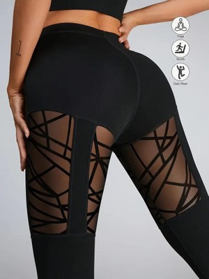 Moda Loris Kadın Yüksek Bel Tül Detaylı Spor Tayt