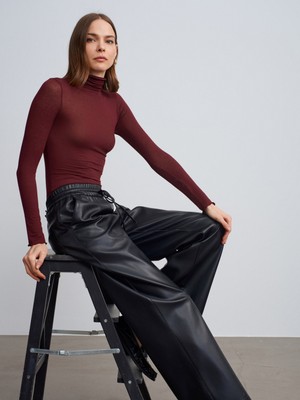 Dilvin 72230 Beli Lastikli Suniı Deri Pantolon-Siyah