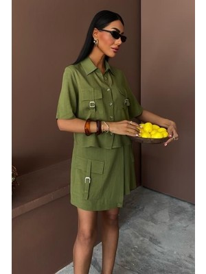 Moda Loris Gömlek Şort Etek Viscon Keten Takım 10162