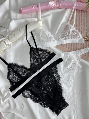 Rozenin Lingerie Parlak Bant Detaylı Dantelli Bralet Sütyen Takımı 4’lü Set