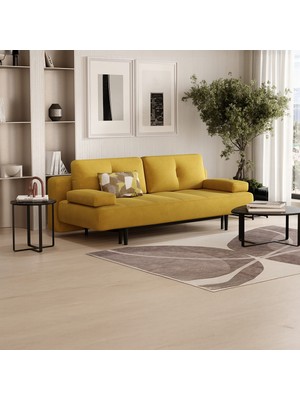 Enza Home Henna 3'lü Yataklı Koltuk, Kadife Dokulu - Yağ Yeşili