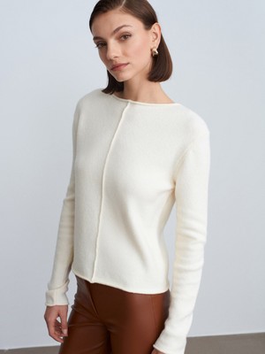 Dilvin 10855 Kayık Yaka Kazak-Ekru