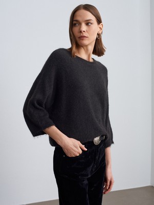 Dilvin 10852 Bisiklet Yaka Yumuşak Dokulu Kazak-Antrasit