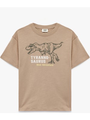 Koton Pamuklu Kısa Kollu Bisiklet Yaka Dinozor Baskılı Tişört