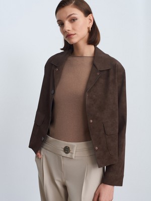 Dilvin 60782 Cep Detaylı Süet Ceket-Kahve