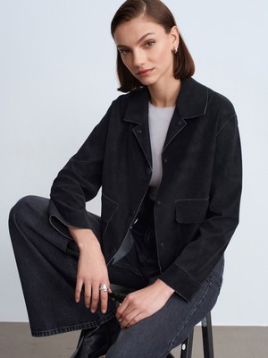 Dilvin 60782 Cep Detaylı Süet Ceket-Siyah