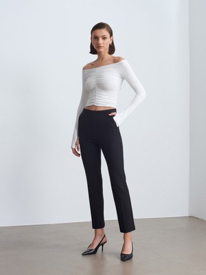 Dilvin 72249 Yanı Fermuarlı Boru Paça Pantolon-Siyah