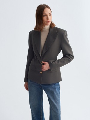 Dilvin 60774 Fitted Kesim Vatkalı Blazer-Haki