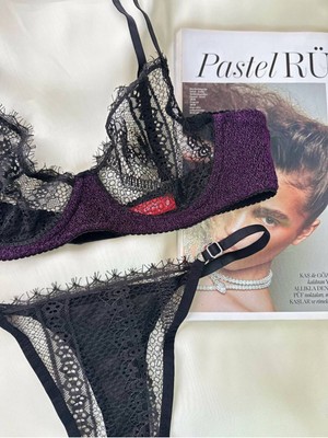 Rozenin Lingerie Dantelli Simli Parlak Kumaşlı Bralet Takımı