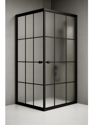 Durul Duşakabin Kare Komple Buzlu Siyah Çizgi