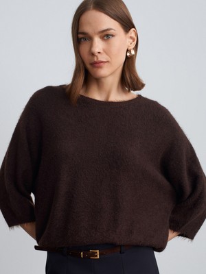 Dilvin 10852 Bisiklet Yaka Yumuşak Dokulu Kazak-Kahve