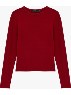Koton Viskon Slim Fit Uzun Kollu Bisiklet Yaka Tişört