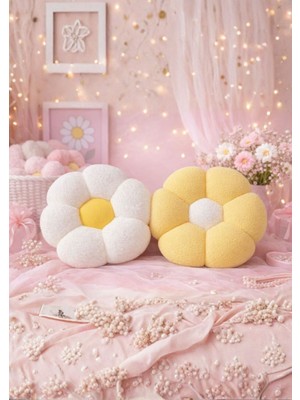 Dekoratif Ikiz 37 cm Elyaf Dolgulu Papatya Kırlent Yastık Minder