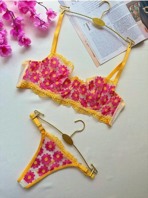 Rozenin Lingerie Çiçek Desenli Transparan Bralet Sütyen Takımı