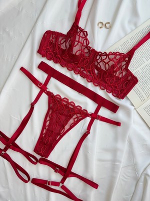 Rozenin Lingerie 3’lü Set Dantelli Bralet Takımı
