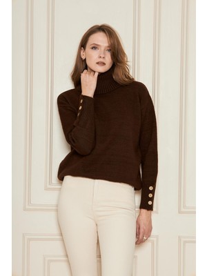 Irmak Kerekli Kadın Balıkçı Yaka Kolu Düğmeli Kazak 11157