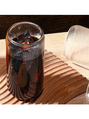 Erkugo Bambu Kapaklı Pipetli Borosilikat Sunum Bardağı - Kahve Bardağı - Isı Dayanıklı Bardak - 500 ml - Coollime