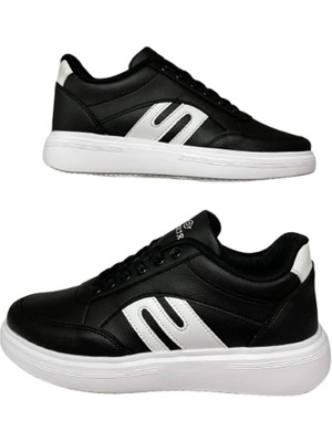 Dakır's Erkek Beyaz-Siyah  Bağcıklı Ortopedik Taban Günlük Şık Yürüyüş Ayakkabı