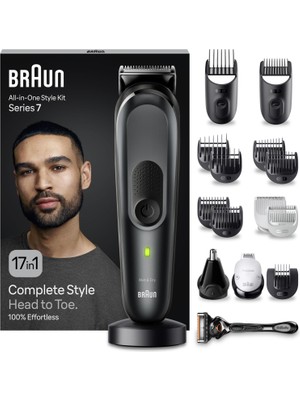 Braun Series 7 MGK7491 17’si 1 Arada Erkek Bakım Kiti Siyah Renkli Kablosuz Şekillendirme Seti