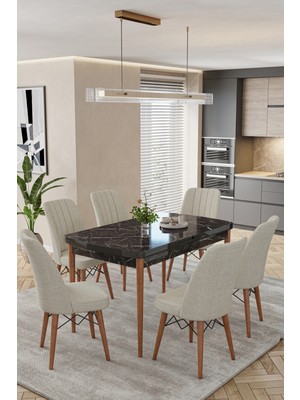 Baresmu Karba 80X132 Açılabilir Sunta Masa Yemek Odası Takımı, Mutfak Takımı 6 Adet Sandalye