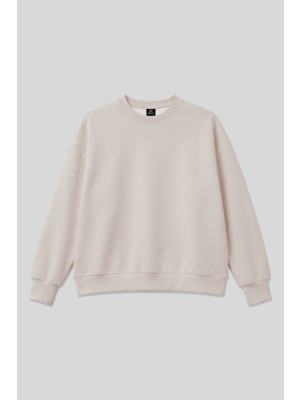 Bej Basic O Yaka Oversize Kadın Sweatshirt - 97053