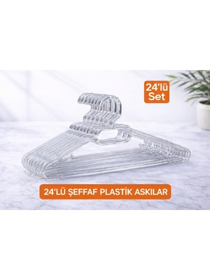24 Adet Şeffaf Plastik Elbise Askısı – Dayanıklı, Kalın Gövdeli, Kaymaz Tasarım