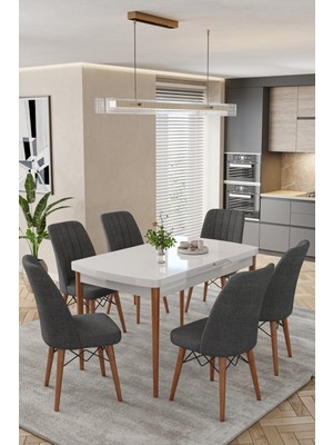 Baresmu Karba 80X132 Açılabilir Sunta Masa Yemek Odası Takımı, Mutfak Takımı 6 Adet Sandalye
