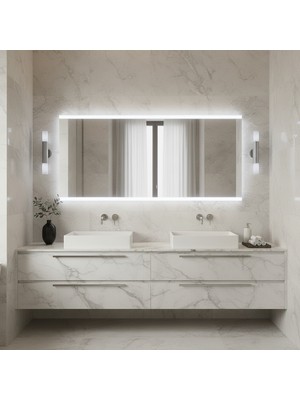 Aypars Atölye Minimal Çizgi LED Işıklı Dikdörtgen Ayna – Japandi Tarz Modern Duvar & Banyo Aynası