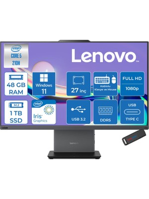 Lenovo Thinkcentre Neo 50A 27 Gen5 Intel Core 5 210H 4.8ghz 48GB Ddr5 1tb SSD Windows 11 Pro Intel Graphics 27 Inç Fhd (1920X1080) IPS 300NITS 99% Srgb 100Hz TC12SAA05QTRP23 + Zetta Flash Bellek