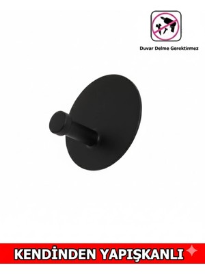 Ardini Askılık Yapışkanlı Mantar Yuvarlak Tekli Mat Siyah Pakette 4 Adet